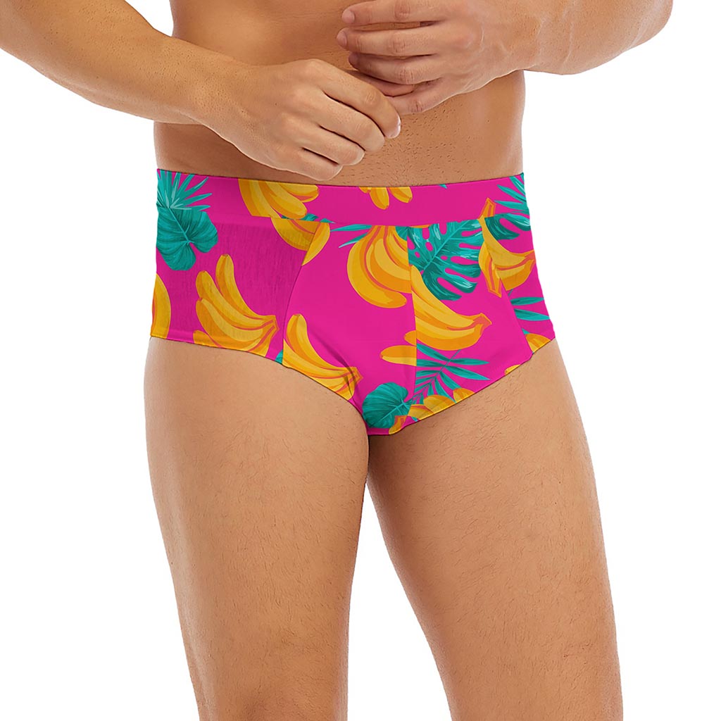 Pink Tropical Banana Pattern Print Men's Briefs
