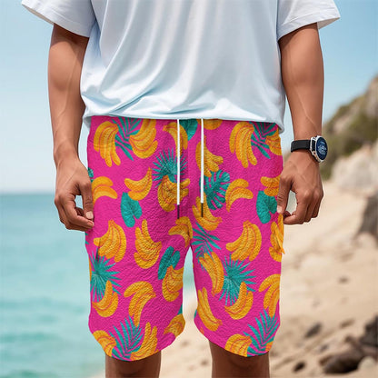 Pink Tropical Banana Pattern Print Men's Cargo Shorts