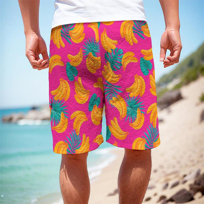 Pink Tropical Banana Pattern Print Men's Cargo Shorts