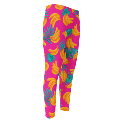 Pink Tropical Banana Pattern Print Men's Compression Pants