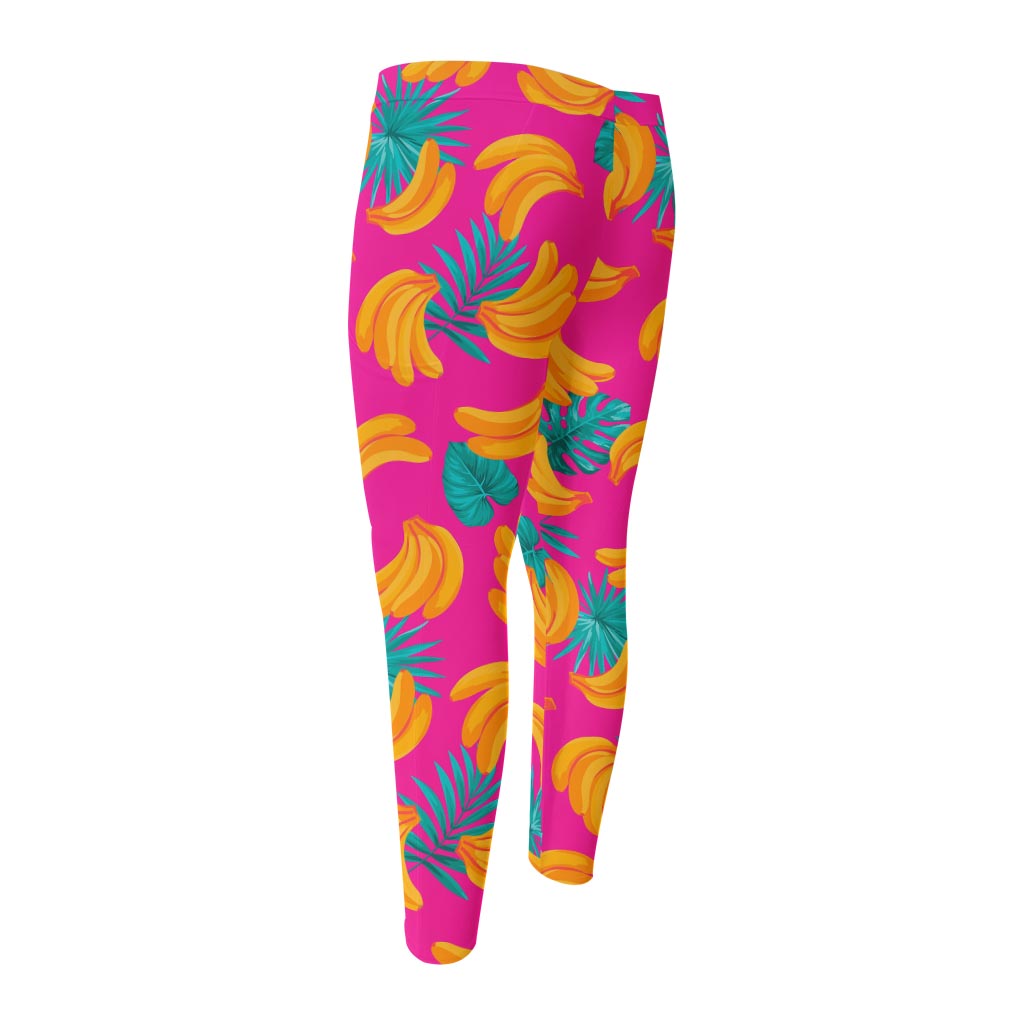Pink Tropical Banana Pattern Print Men's Compression Pants