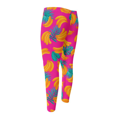 Pink Tropical Banana Pattern Print Men's Compression Pants