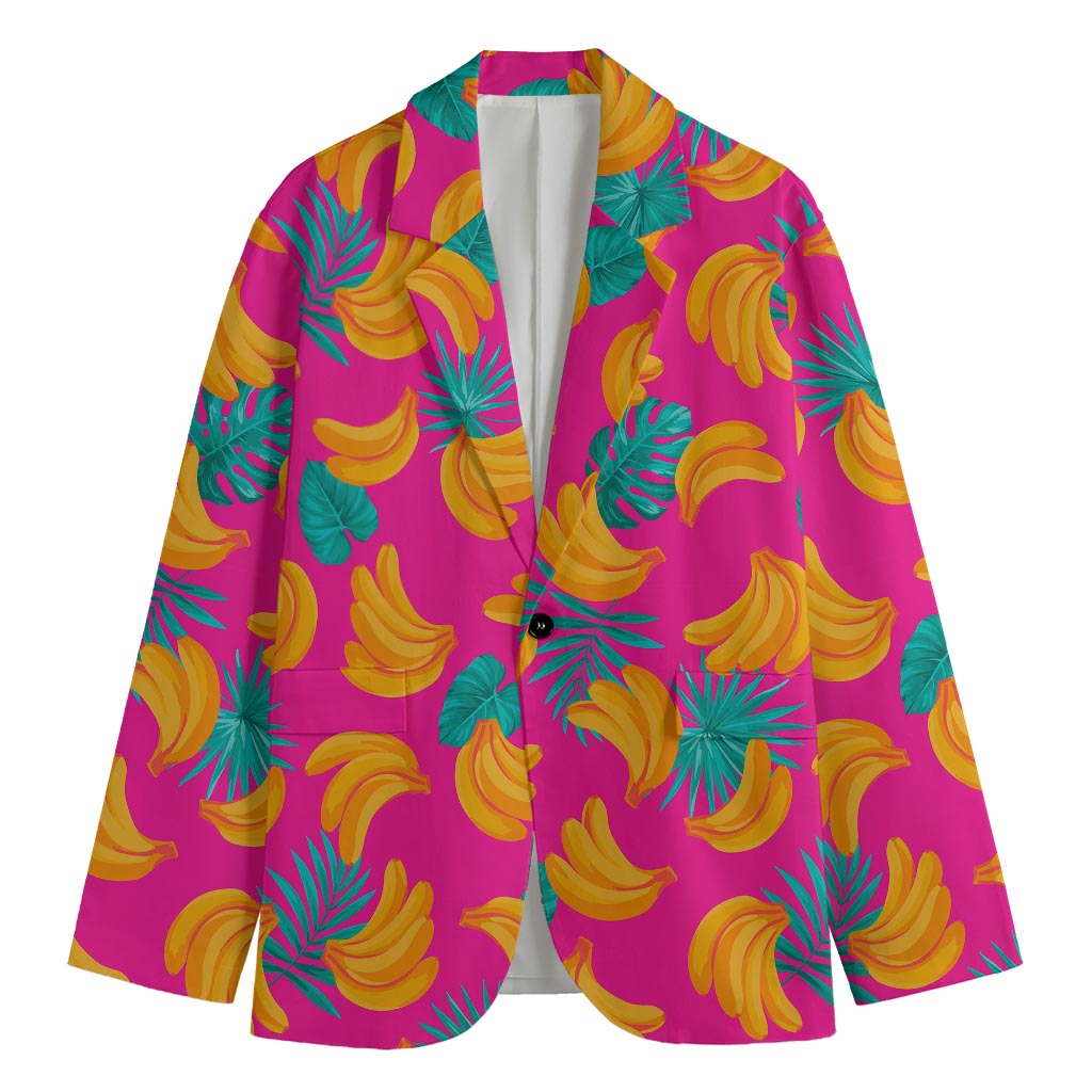 Pink Tropical Banana Pattern Print Men's Cotton Blazer