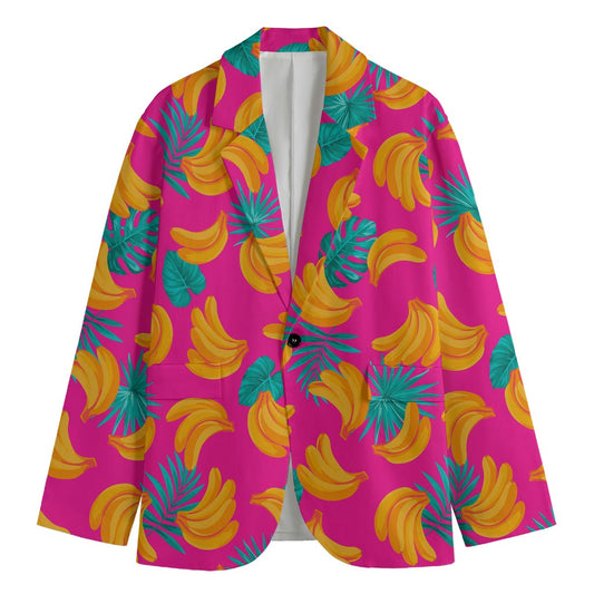Pink Tropical Banana Pattern Print Men's Cotton Blazer