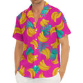 Pink Tropical Banana Pattern Print Men's Deep V-Neck Shirt