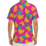 Pink Tropical Banana Pattern Print Men's Deep V-Neck Shirt