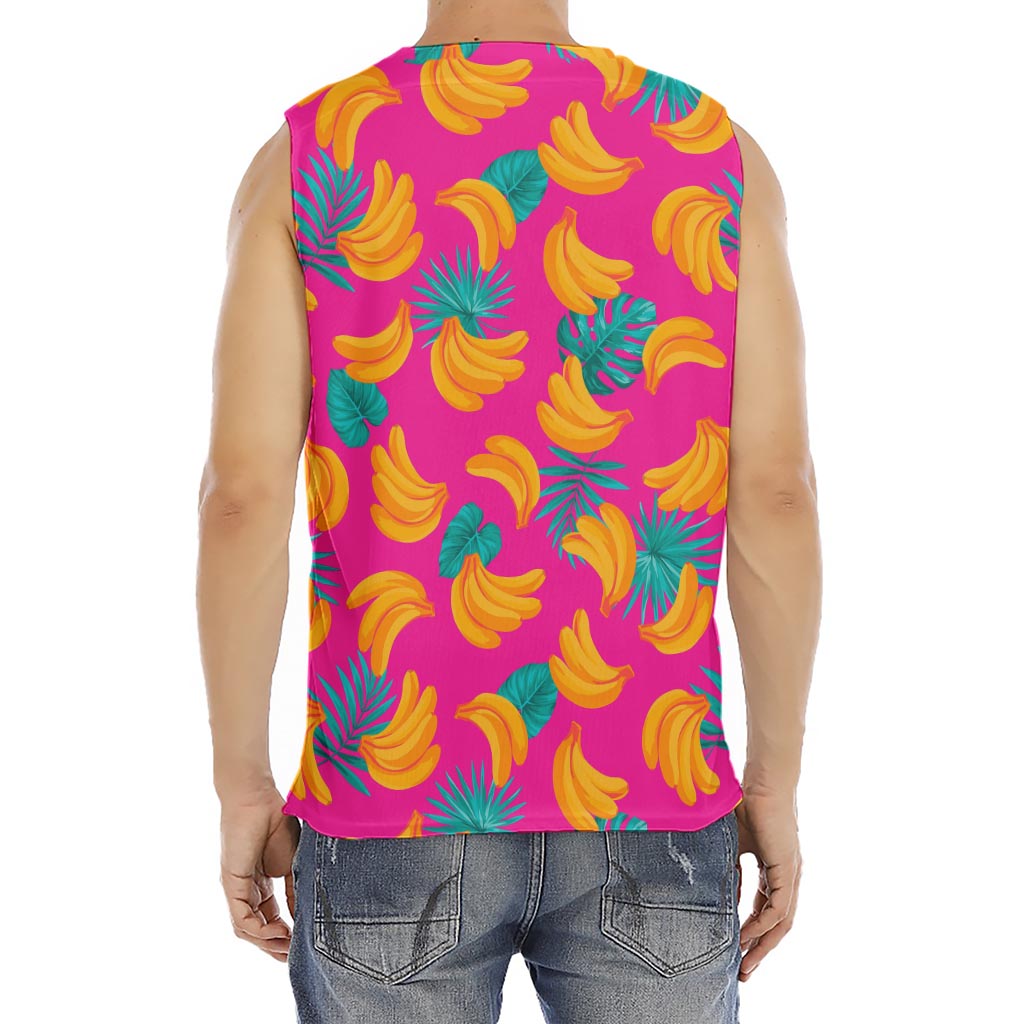Pink Tropical Banana Pattern Print Men's Fitness Tank Top