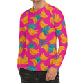 Pink Tropical Banana Pattern Print Men's Long Sleeve Rash Guard