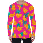 Pink Tropical Banana Pattern Print Men's Long Sleeve T-Shirt