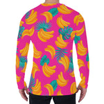 Pink Tropical Banana Pattern Print Men's Long Sleeve T-Shirt