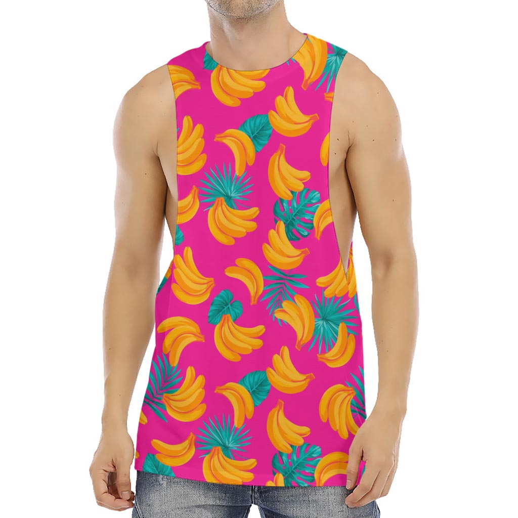 Pink Tropical Banana Pattern Print Men's Muscle Tank Top