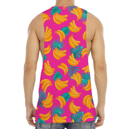 Pink Tropical Banana Pattern Print Men's Muscle Tank Top