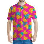 Pink Tropical Banana Pattern Print Men's Polo Shirt