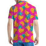 Pink Tropical Banana Pattern Print Men's Polo Shirt