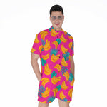 Pink Tropical Banana Pattern Print Men's Rompers