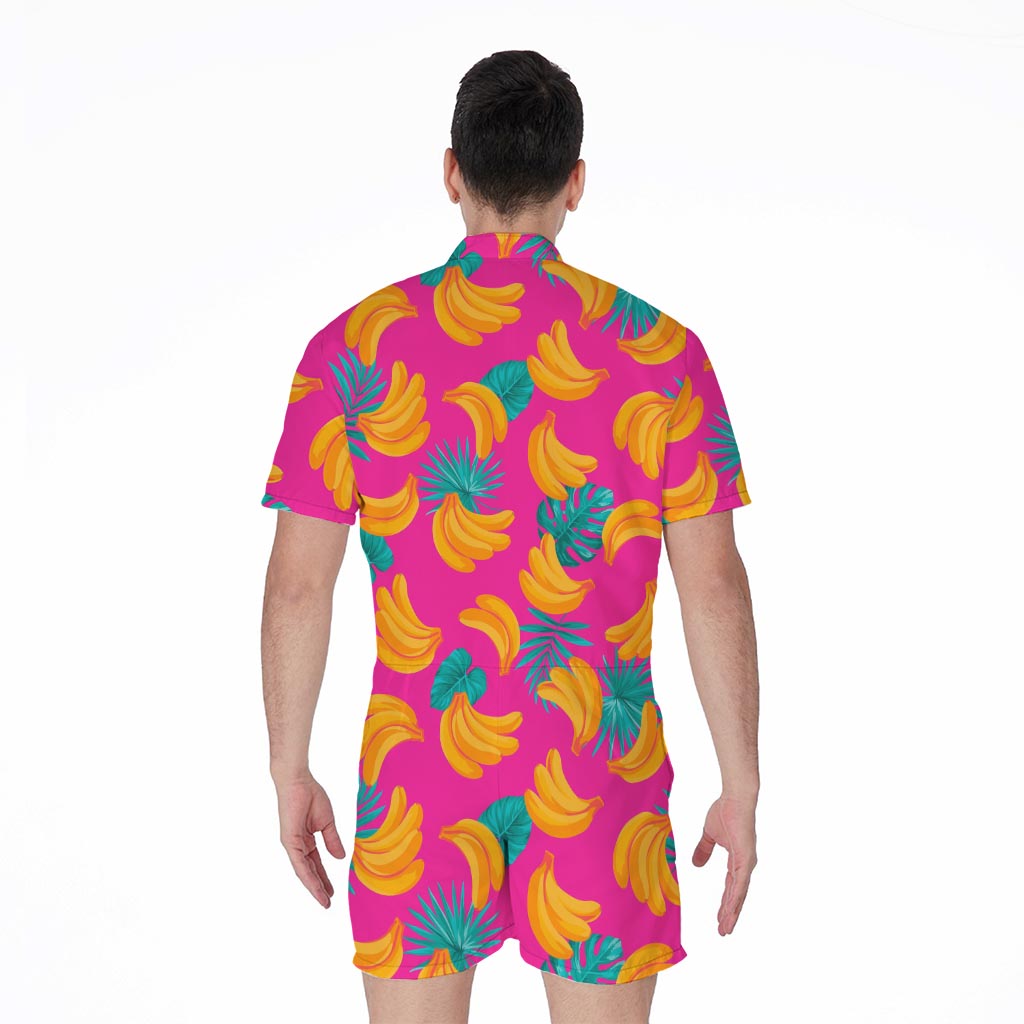 Pink Tropical Banana Pattern Print Men's Rompers
