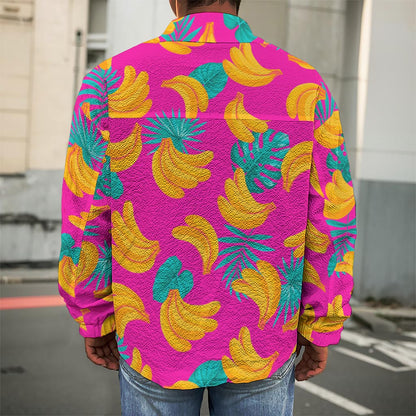 Pink Tropical Banana Pattern Print Men's Shirt Jacket