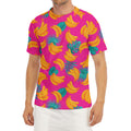 Pink Tropical Banana Pattern Print Men's Short Sleeve Rash Guard