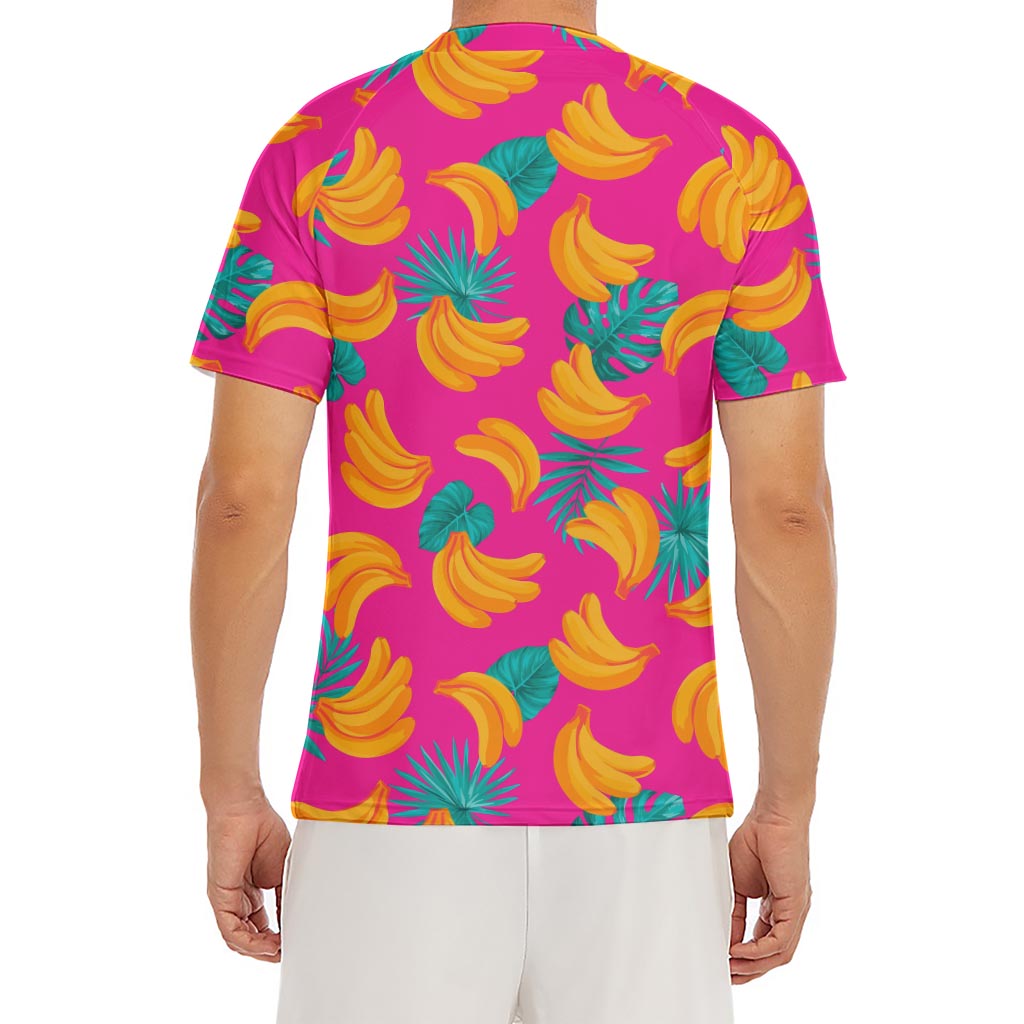 Pink Tropical Banana Pattern Print Men's Short Sleeve Rash Guard