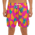 Pink Tropical Banana Pattern Print Men's Split Running Shorts