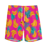 Pink Tropical Banana Pattern Print Men's Sports Shorts