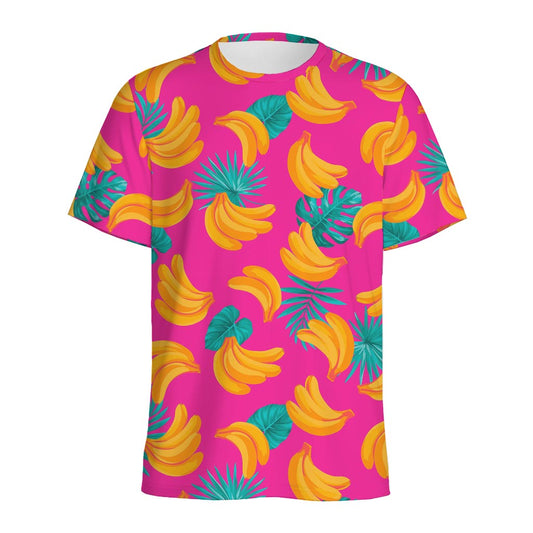 Pink Tropical Banana Pattern Print Men's Sports T-Shirt