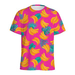 Pink Tropical Banana Pattern Print Men's Sports T-Shirt