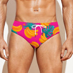 Pink Tropical Banana Pattern Print Men's Swim Briefs