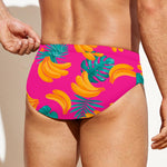 Pink Tropical Banana Pattern Print Men's Swim Briefs