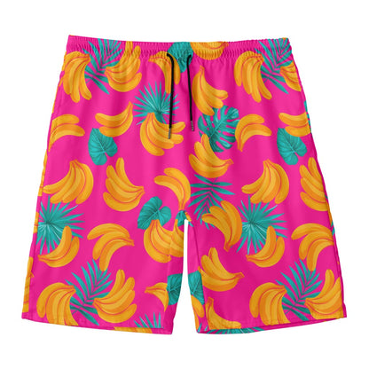 Pink Tropical Banana Pattern Print Men's Swim Trunks
