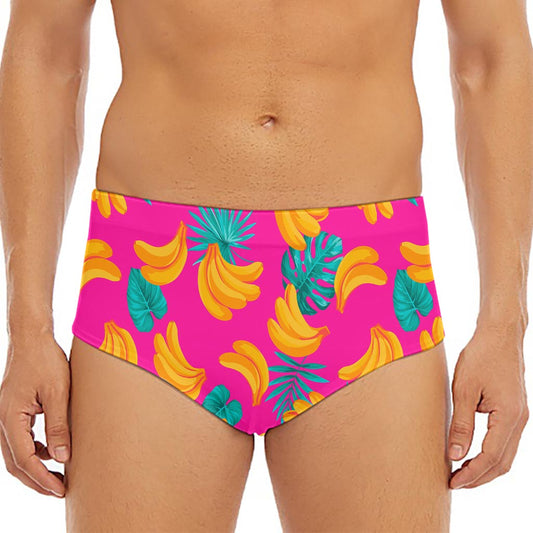Pink Tropical Banana Pattern Print Men's Triangle Swim Briefs