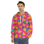 Pink Tropical Banana Pattern Print Men's Velvet Pullover Hoodie