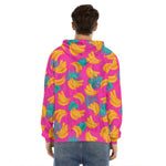 Pink Tropical Banana Pattern Print Men's Velvet Pullover Hoodie