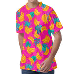 Pink Tropical Banana Pattern Print Men's Velvet T-Shirt