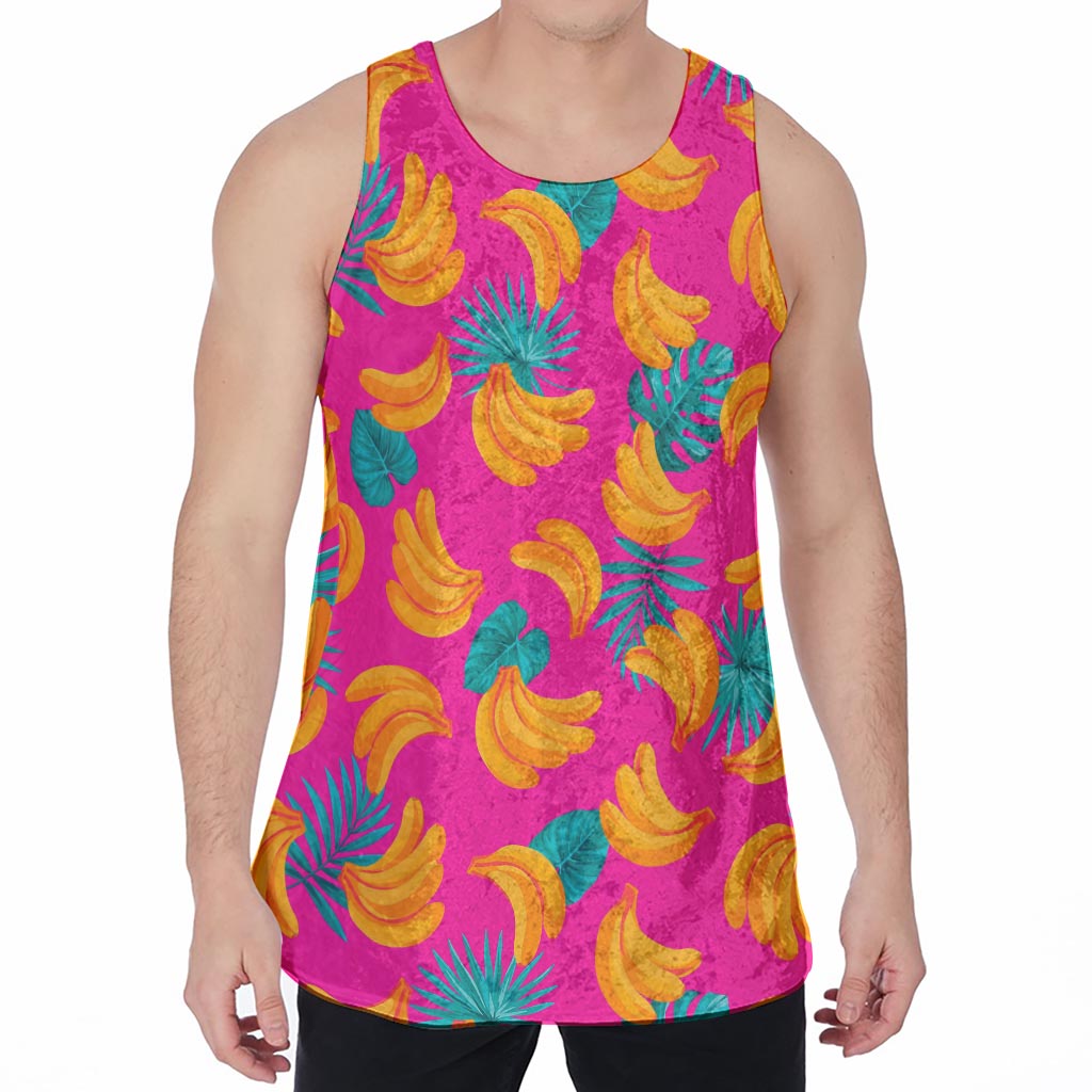 Pink Tropical Banana Pattern Print Men's Velvet Tank Top