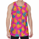 Pink Tropical Banana Pattern Print Men's Velvet Tank Top