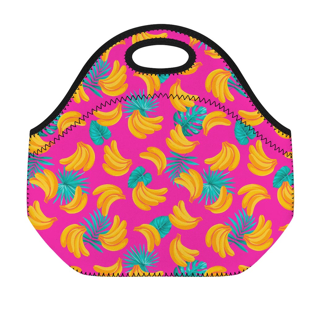 Pink Tropical Banana Pattern Print Neoprene Lunch Bag