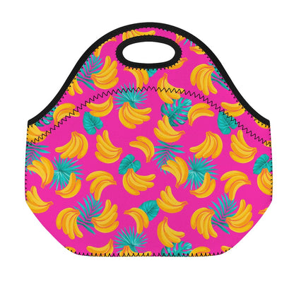 Pink Tropical Banana Pattern Print Neoprene Lunch Bag