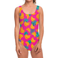Pink Tropical Banana Pattern Print One Piece Swimsuit