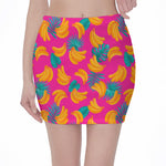 Pink Tropical Banana Pattern Print Pencil Mini Skirt