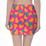 Pink Tropical Banana Pattern Print Pencil Mini Skirt