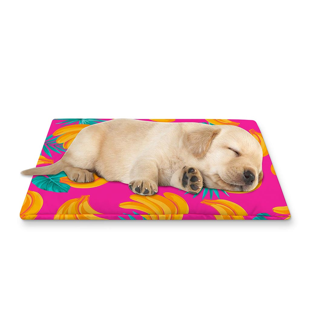 Pink Tropical Banana Pattern Print Pet Cooling Mat Cover