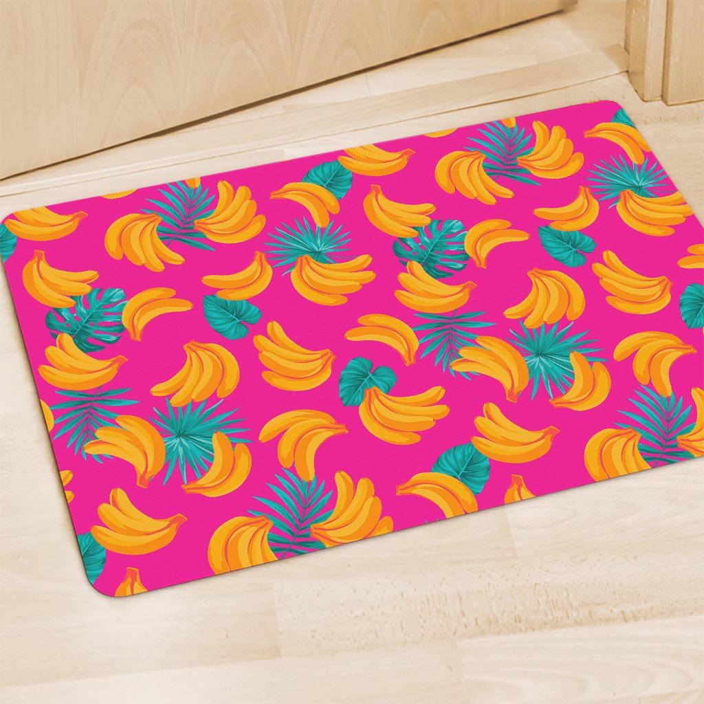 Pink Tropical Banana Pattern Print Polyester Doormat
