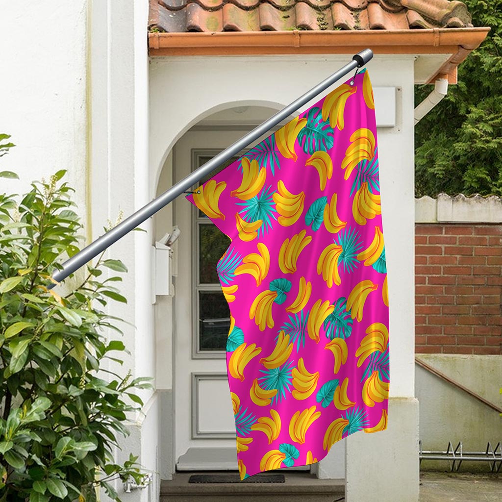 Pink Tropical Banana Pattern Print Polyester Flag