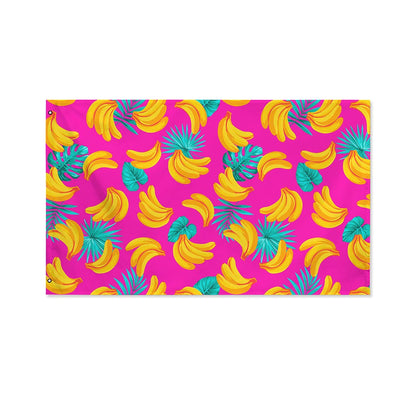 Pink Tropical Banana Pattern Print Polyester Flag