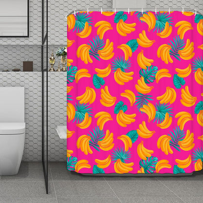 Pink Tropical Banana Pattern Print Polyester Shower Curtain