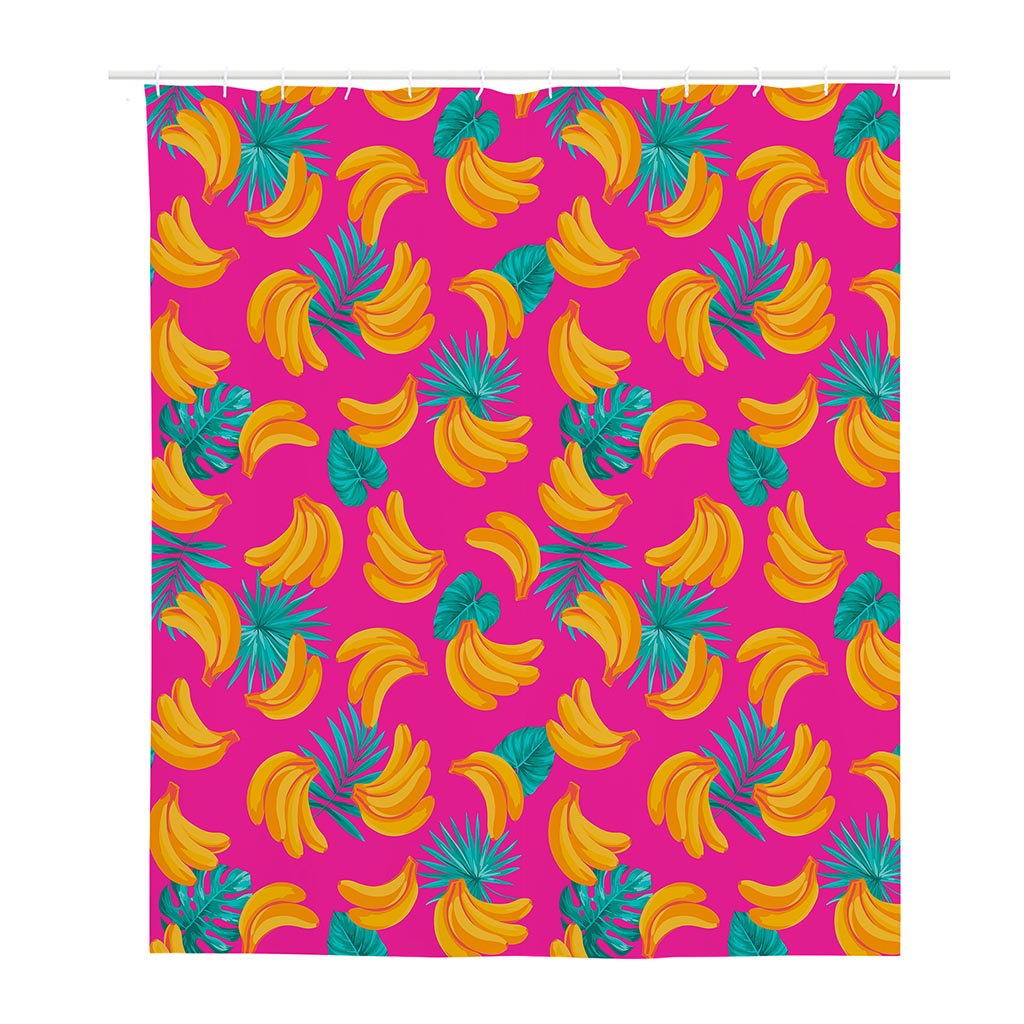 Pink Tropical Banana Pattern Print Polyester Shower Curtain