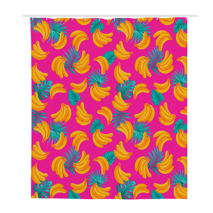 Pink Tropical Banana Pattern Print Polyester Shower Curtain