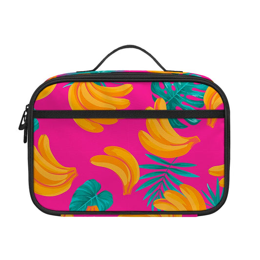 Pink Tropical Banana Pattern Print Portable Lunch Bag
