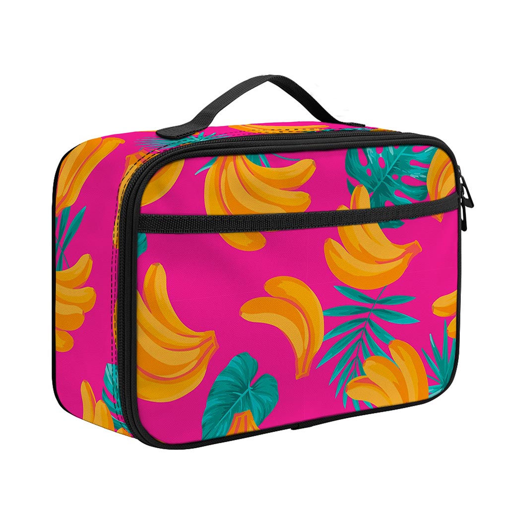 Pink Tropical Banana Pattern Print Portable Lunch Bag
